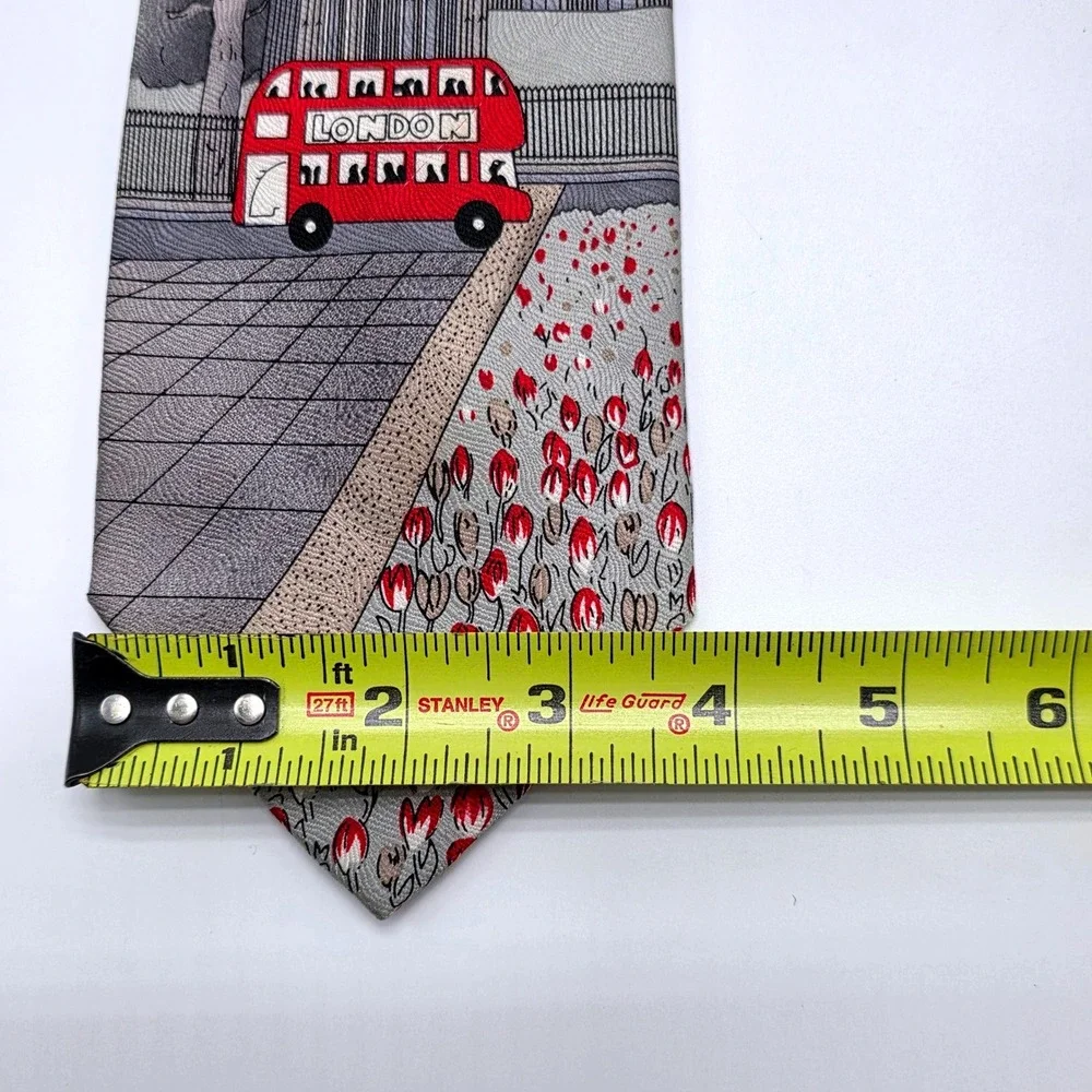 Elegance London Mens Silk Tie Big Ben Red Bus Italian Design Navy Blue 4‎ Inch